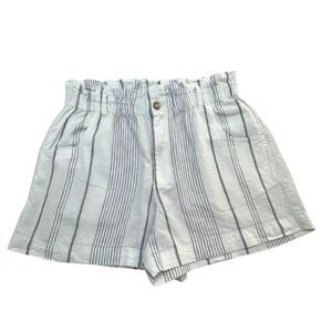 Madewell Linen-Cotton Pull-On Paperbag Shorts in Stripe White and Blue Bengali I